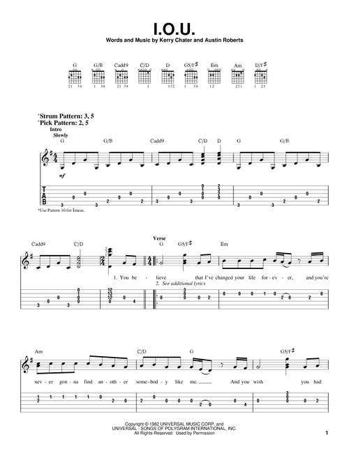 I.O.U. - Lee Greenwood (Easy Guitar with TAB)