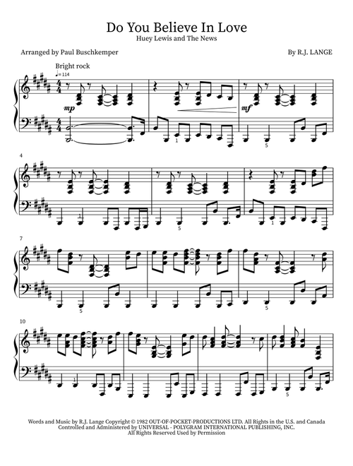 Do You Believe In Love (Arr. Paul Buschkemper) - R.J. Lange (Piano Solo)