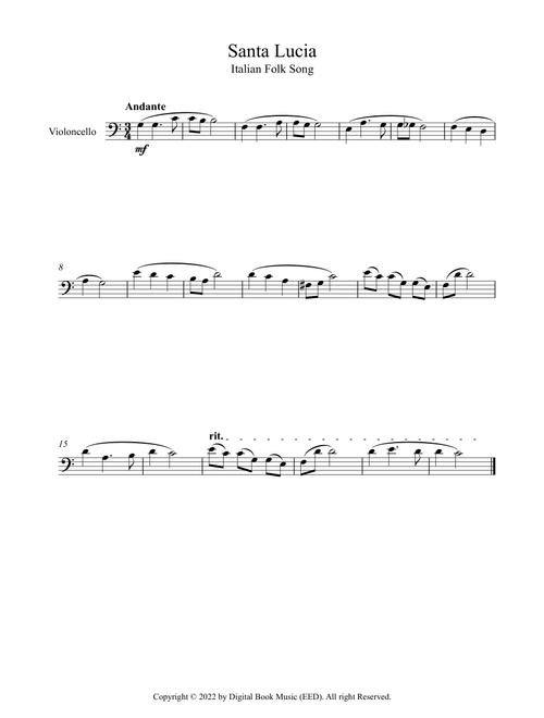 Santa Lucia - Italian Folk Song (Cello) (Arr. Digital Book Music) (Cello Solo)