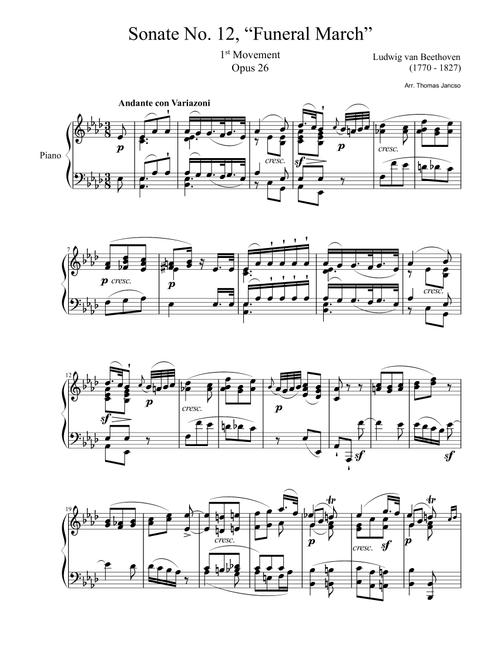 Sonata No 12 (complete) (Arr. Thomas Jancso) - Ludwig van Beethoven (Piano Solo)