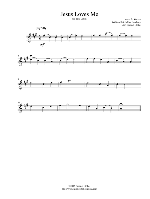 Jesus Loves Me - for easy violin (Arr. Samuel Stokes) - Anna B. Warner, William Batchelder Bradbury (Violin Solo)