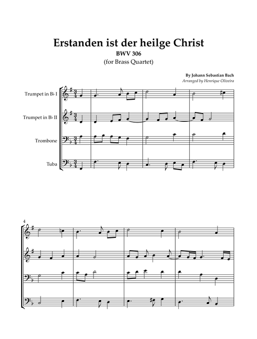 Bach's Choral - "Erstanden ist der heilge Christ" (Brass Quartet) (Arr. Henrique Oliveira) - Johann Sebastian Bach (Brass Ensemble)