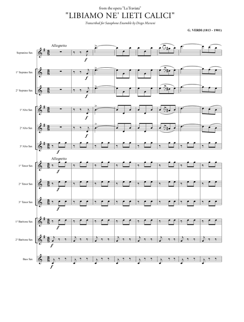 "Libiamo ne' lieti calici" (Brindisi) for Saxophone Ensemble (Arr. Diego Marani) - G. Verdi (Woodwind Ensemble)