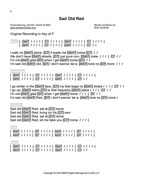 Sad Old Red (Arr. Jammin' Charts) - Simply Red (Guitar Chords-Lyrics)