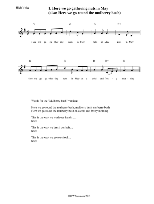 Here we go gathering nuts in May arranged for voice with guitar chords (Arr. David Warin Solomons) - Traditional (Instrumental Duet)