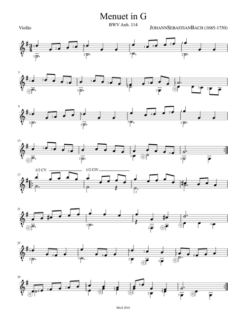 Minuet in G J S Bach