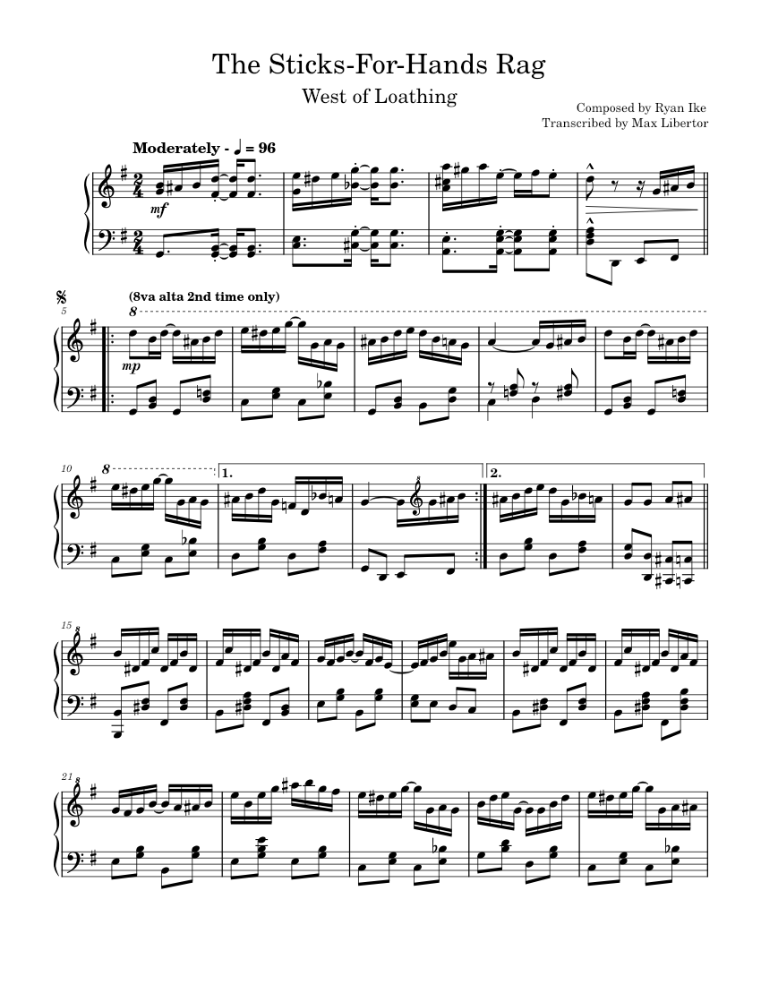 West Of Loathing The SticksForHands Rag Ryan Ike Sheet music for Piano (Solo)