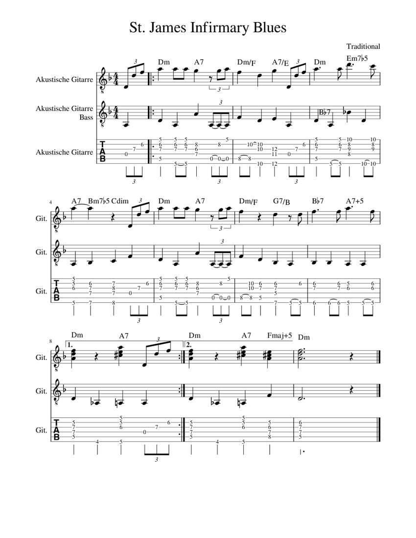 St. James Infirmary Blues 2 Sheet music for Guitar (Mixed Trio