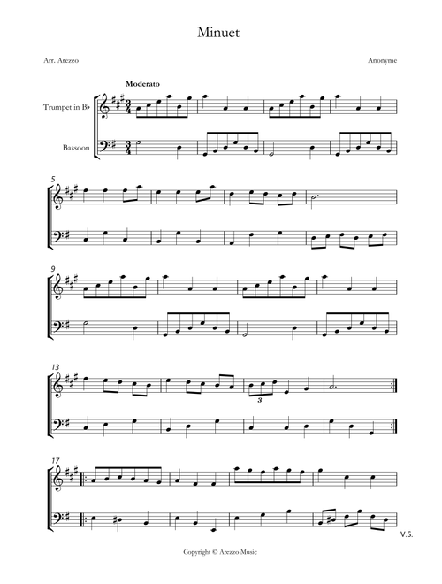 bach bwv anh. 116 minuet in g major Trumpet and Bassoon sheet music (Arr. Arezzo Music) - Johann Sebastian Bach (Instrumental Duet)