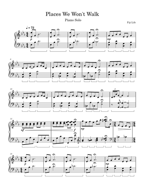 Places We Won't Walk – Bruno Major - Piano Solo