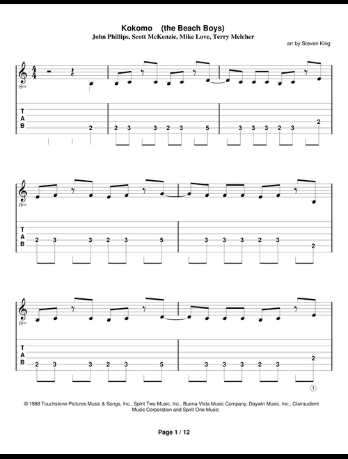 Kokomo (Arr. Steven King) - The Beach Boys (Solo Guitar)