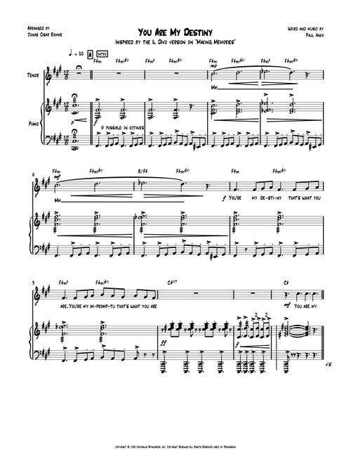 You Are My Destiny (Arr. Jonas Cisar Romme) - Paul Anka (Piano Vocal)