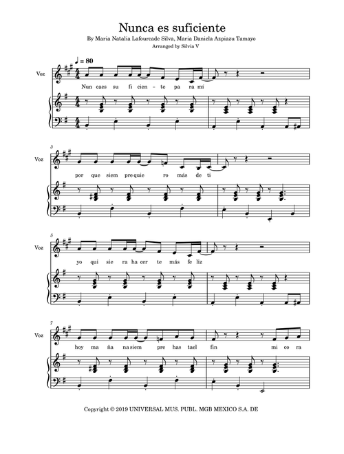 Nunca Es Suficiente (Arr. Silvia V) - Maria Daniela Azpiazu Tamayo, Maria Natalia Lafourcade Silva (Piano Vocal)