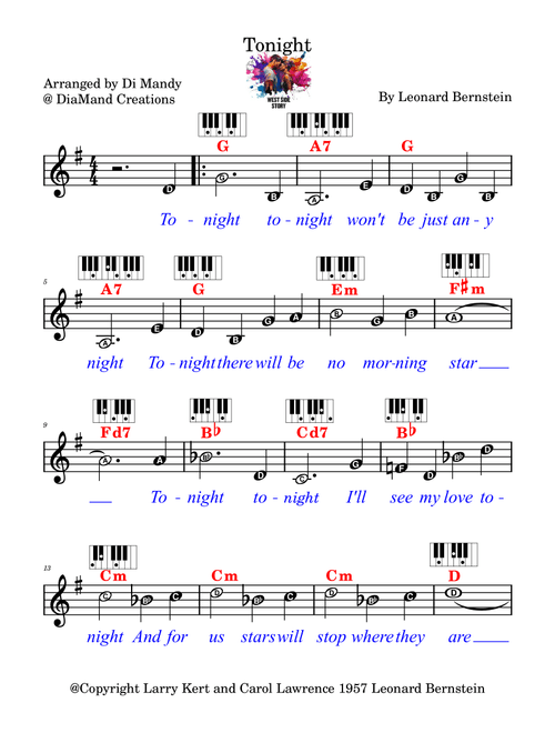Tonight (from West Side Story) (Arr. Dianne Mandy) - Larry Kert and Carol Lawrence (Lead Sheet - Fake Book)