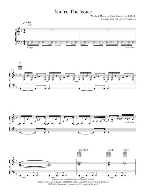 You're The Voice - John Farnham (Piano-Vocal-Guitar (Piano Accompaniment))