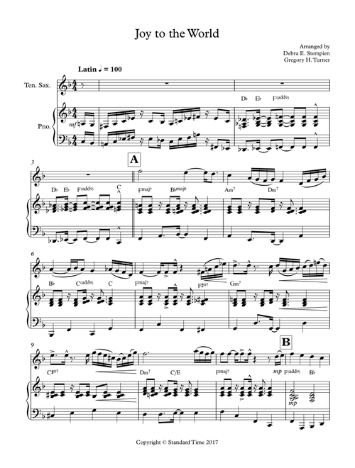 Joy to the World for Tenor Sax Solo with Piano Accompaniment (Latin) (Arr. Debra E. Stempien, Gregory H. Turner) - Traditional (Tenor Sax and Piano)