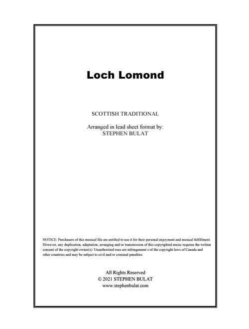 Loch Lomond (Scottish Traditional) - Lead sheet (key of D) (Arr. Stephen Bulat) (Large Ensemble)