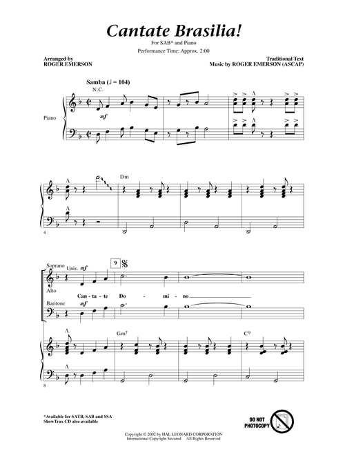 Cantate Brasilia - Roger Emerson (Choral, SAB)