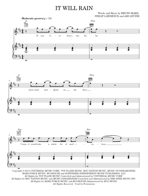 It will rain - Bruno Mars (Piano-Vocal-Guitar)