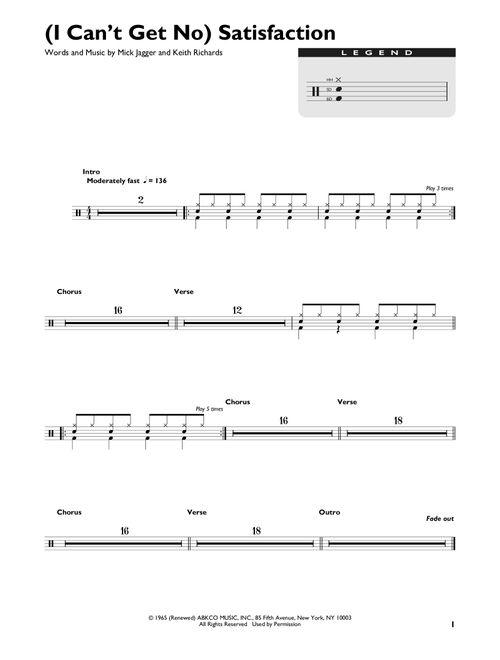 (I Can't Get No) Satisfaction - The Rolling Stones (Drum Chart)