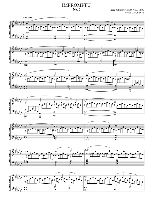 Schubert Impromptu No. 3 Op. 90 D 899 G♭ Majeur Transcription de Liszt