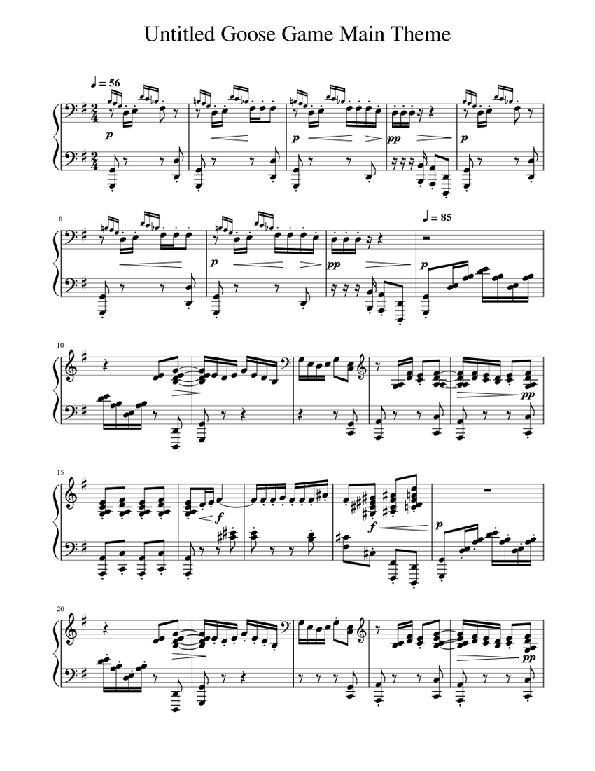 Untitled Goose Game Theme Sheet Music for Piano (Solo