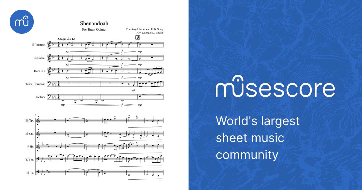 Shenandoah for Brass Quintet Sheet music for Trombone, Tuba