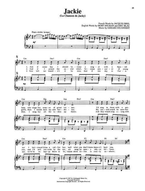 Jackie (La Chanson De Jacky) (from Jacques Brel Is Alive And Well And Living In Paris) - Eric Blau (Piano Vocal)
