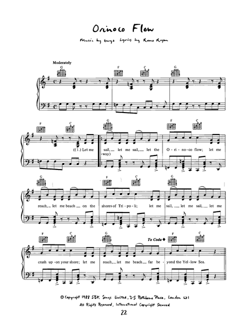 Orinoco Flow - Enya (Piano-Vocal-Guitar)