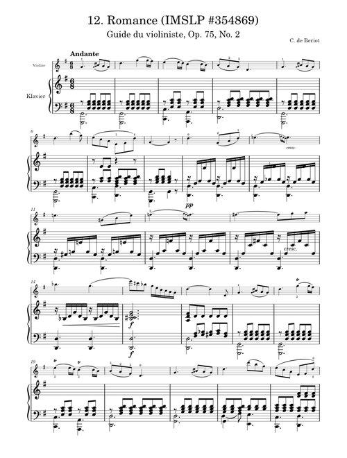 Romance in G major, op. 75, No. 12 – Bériot, Charles-Auguste de Romance in G major, op. 75, No. 12