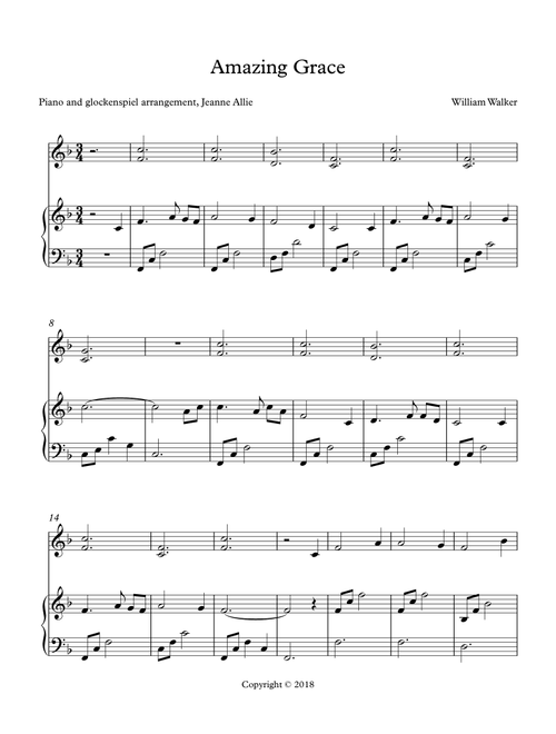 Amazing Grace (piano and glockenspiel arrangement) (Arr. Jeanne Allie) - William Walker (Instrumental Duet)