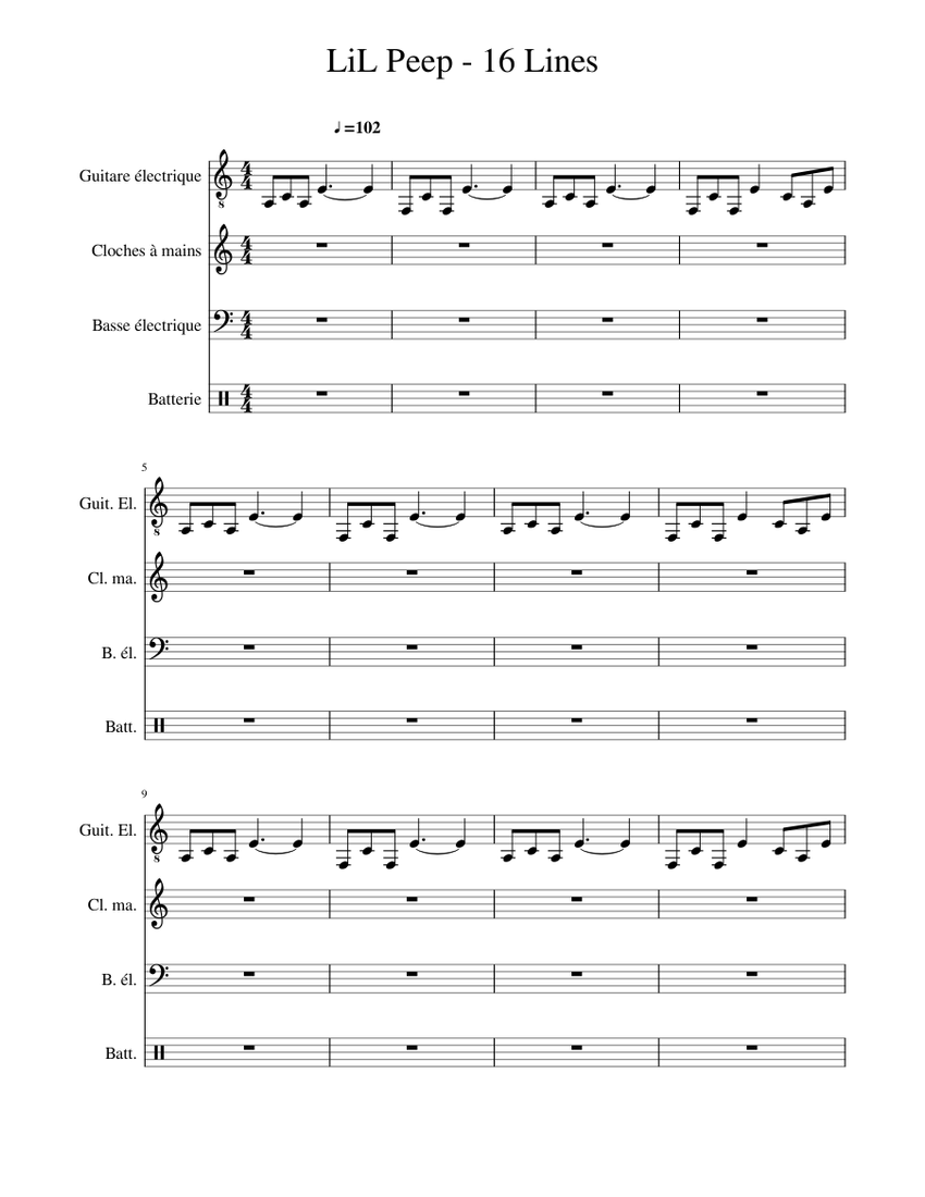 LiL Peep 16 Lines Sheet music for Guitar Bass guitar Drum group Handbells Mixed Quartet Musescore