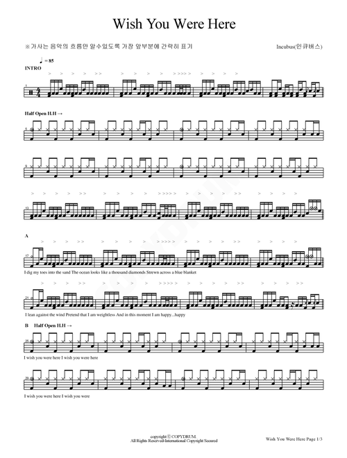 Wish You Were Here (Arr. COPYDRUM) - Incubus (Drums)