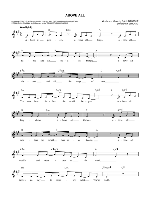 Above All - Rebecca St James (Lead Sheet - Fake Book)
