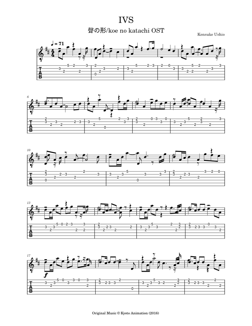 Ivs (var) – Kensuke Ushio Sheet Music and Tab for Guitar