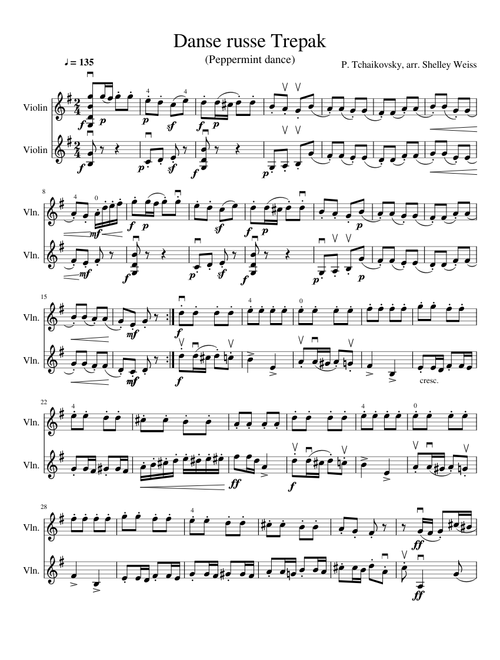 Danse russe Trepak (Peppermint Dance) for two violins
