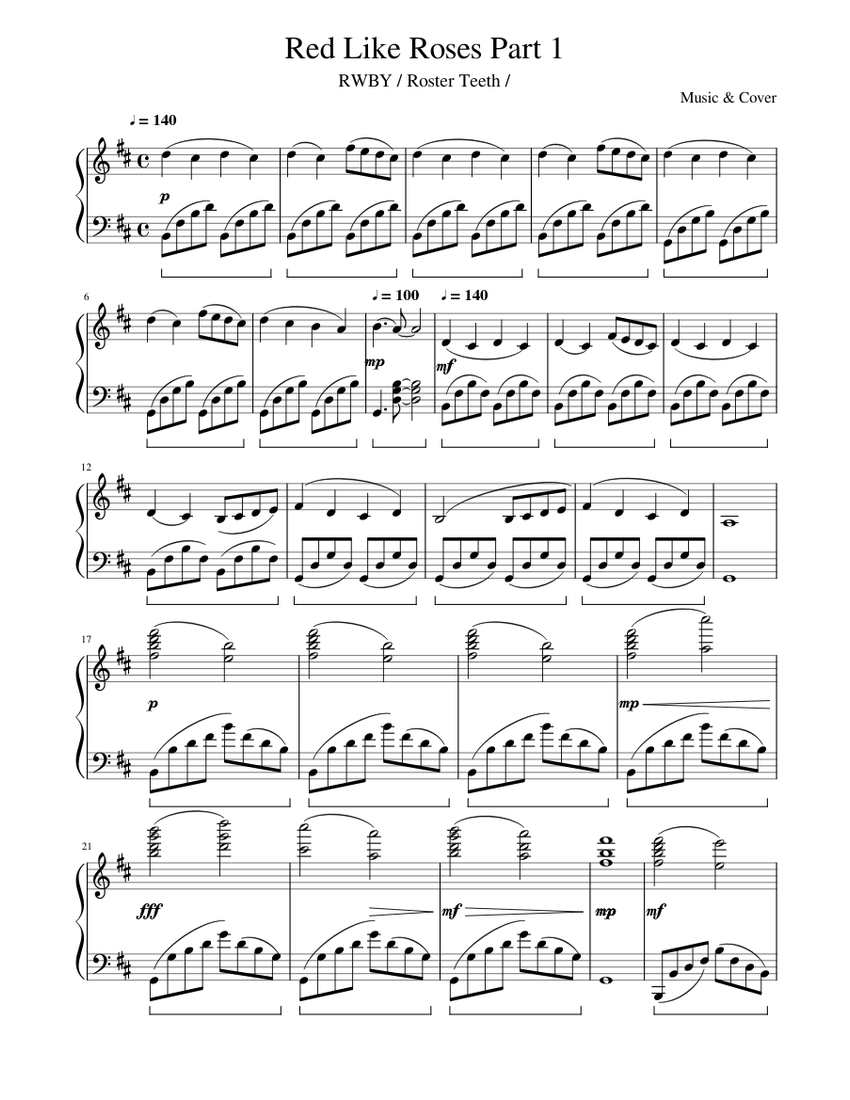 Red Like Roses Tab Red_Like_Roses_Part_1 Sheet music for Piano (Solo) | Musescore.com