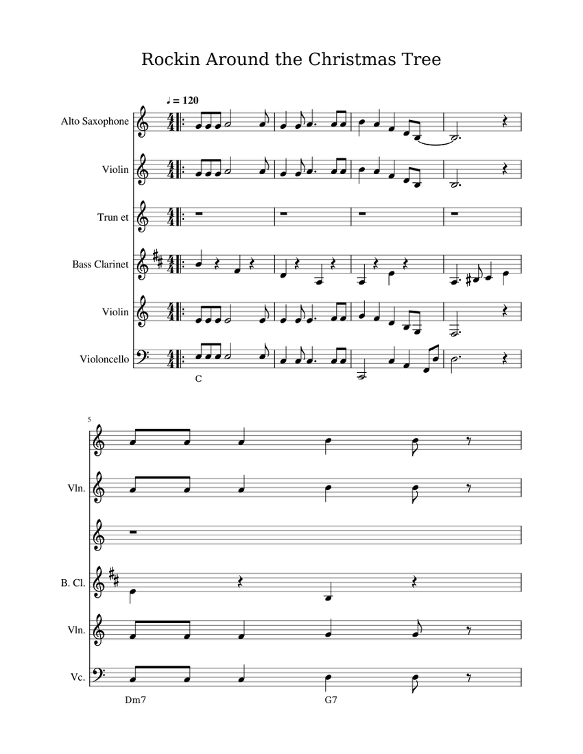 Rockin Around the Christmas Tree Sheet music for bass, Violin