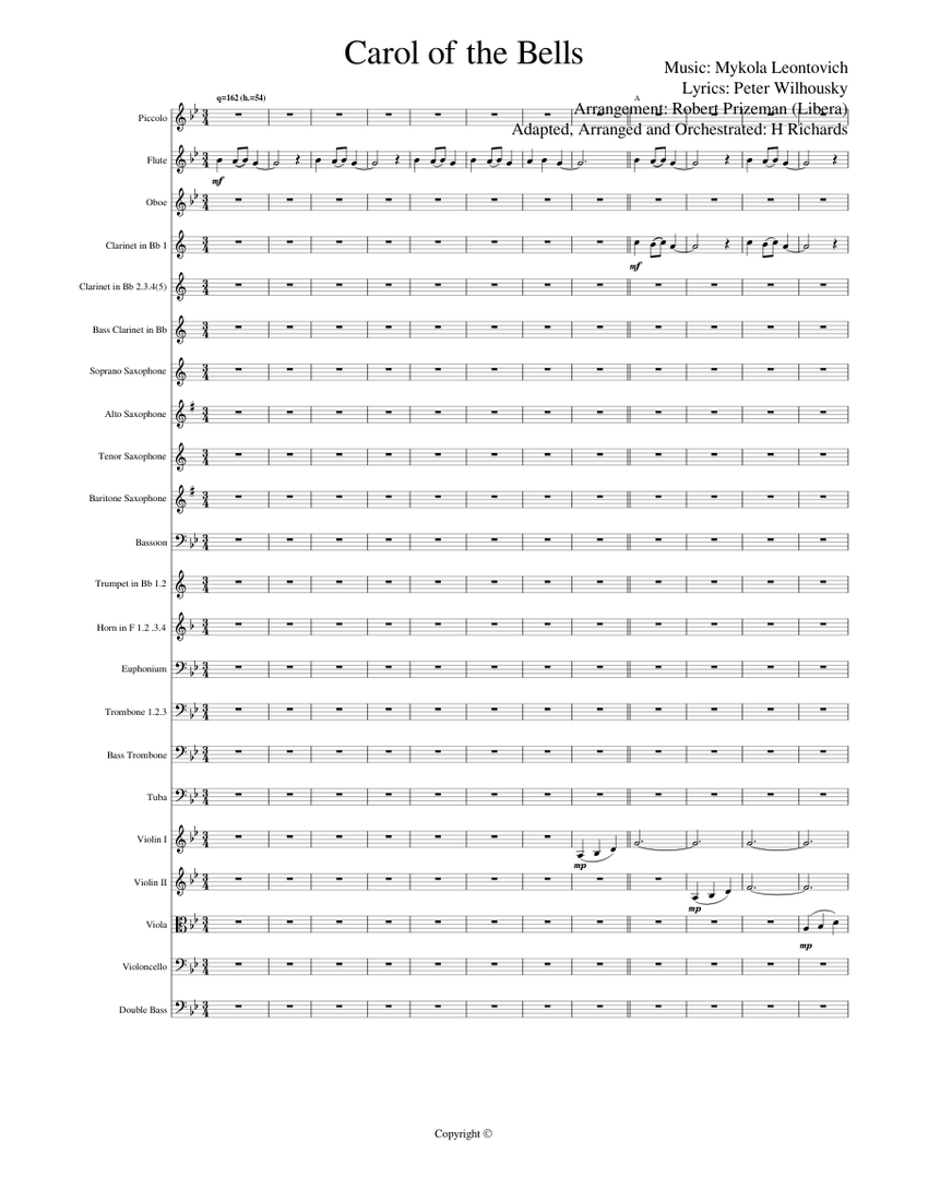 Carol of the Bells - Score Sheet Music for Euphonium, Tuba, Trombone ...