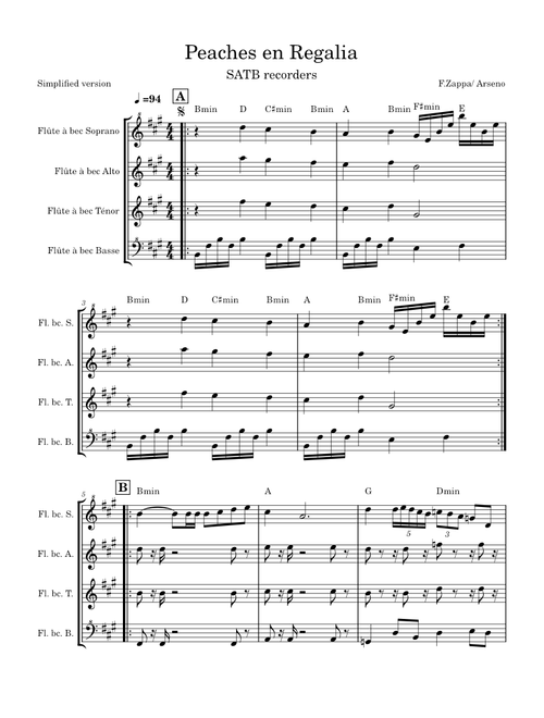 Peaches en Regalia – SATB Recorders