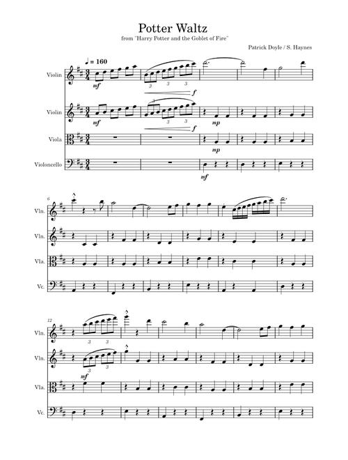 Potter Waltz – String Quartet - Patrick Doyle
