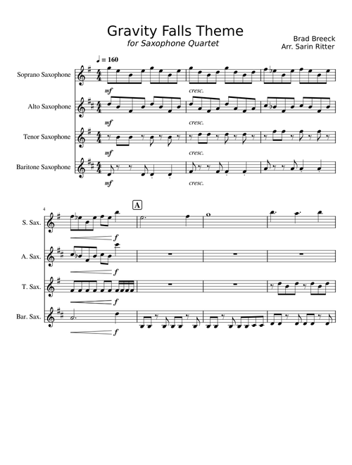 Gravity Falls Theme for Saxophone Quartet