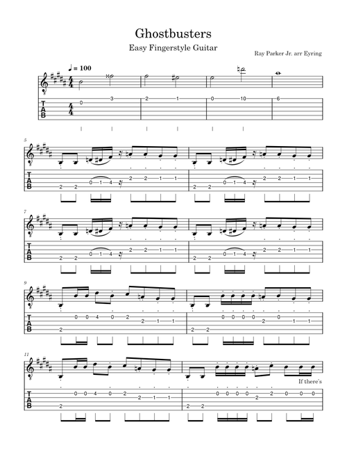 Ghostbusters Easy Fingerstyle Guitar