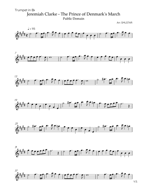 Jeremiah Clarke - The Prince of Denmark's March TRUMPET Sheet Music (Arr. SMLStar) - Tradicional (Trumpet Solo)