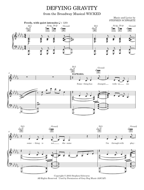 Defying Gravity (from Wicked) - Glee TV Series, Stephen Schwartz, Wicked Musical (Piano-Vocal-Guitar)