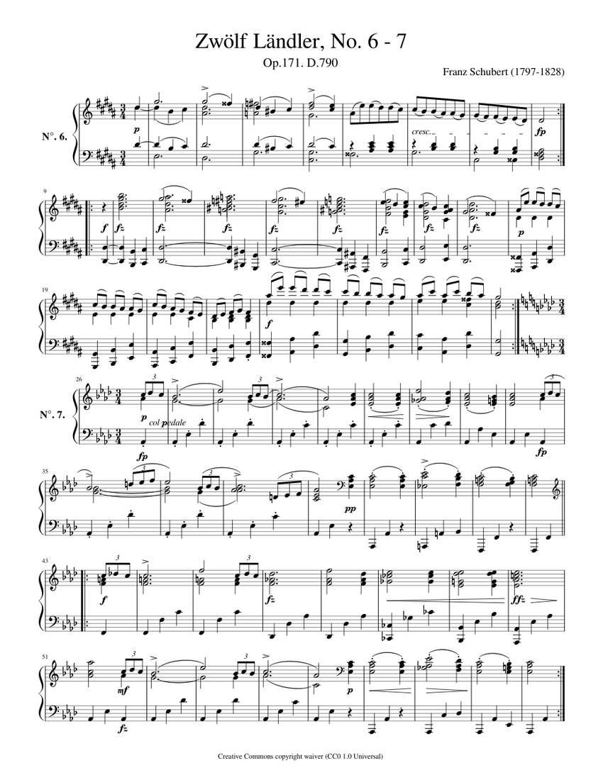 Schubert, Franz - 12 Länder Op171 D790 No 6 & 7 Sheet Music for