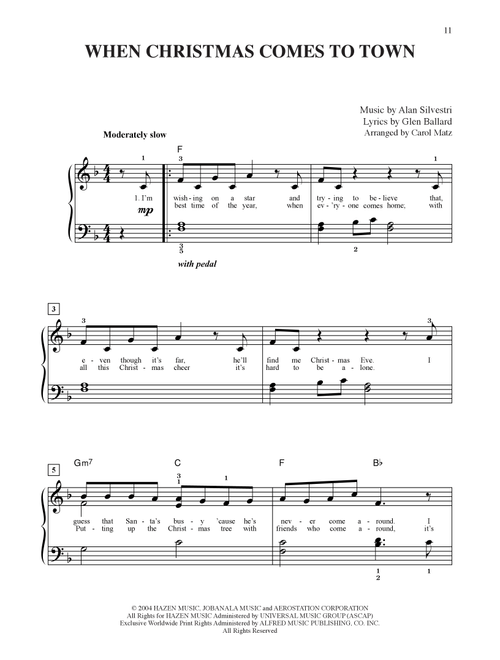 When Christmas Comes To Town (from The Polar Express) (arr. Carol Matz) - Glen Ballard and Alan Silvestri, Glen Ballard, Alan Silvestri (Big Note Piano)