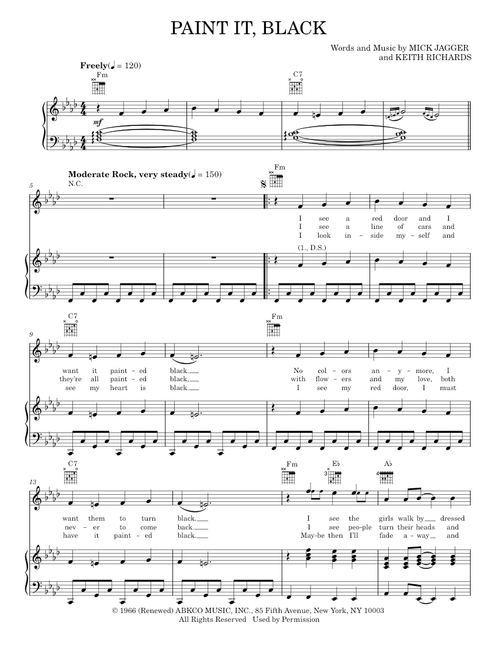 Paint It, Black - Rolling Stones (Piano-Vocal-Guitar)