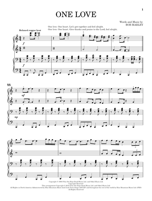 One Love (Arr. Brent Edstrom) - Bob Marley (Piano Duet)