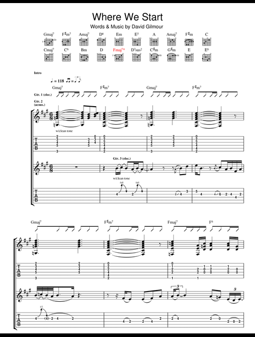 Where We Start - David Gilmour (Guitar Tab)